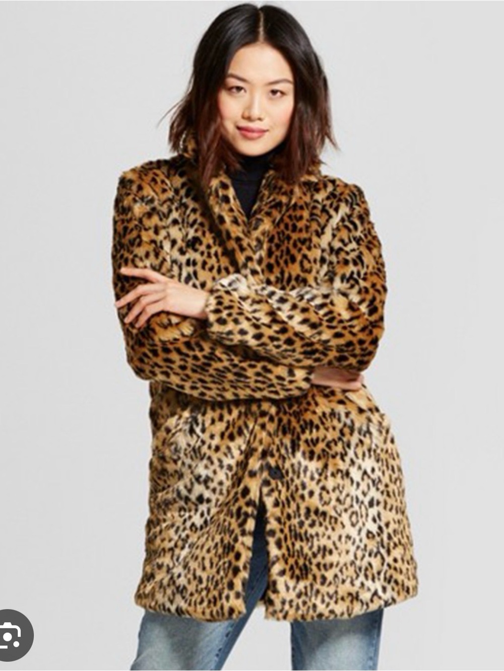a new day Leopard Print Faux Fur Peacoat in Tan and Black